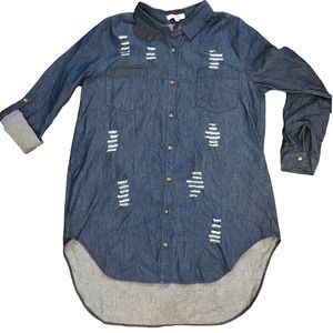 Active USA Denim Women's Size Large Distressed Button Up Long Sleeve Shirt